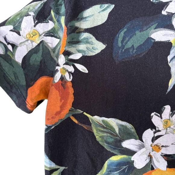 Botanical Print T-Shirt – Bold Oranges & Blossoms on Black Background - Picture 3 of 5